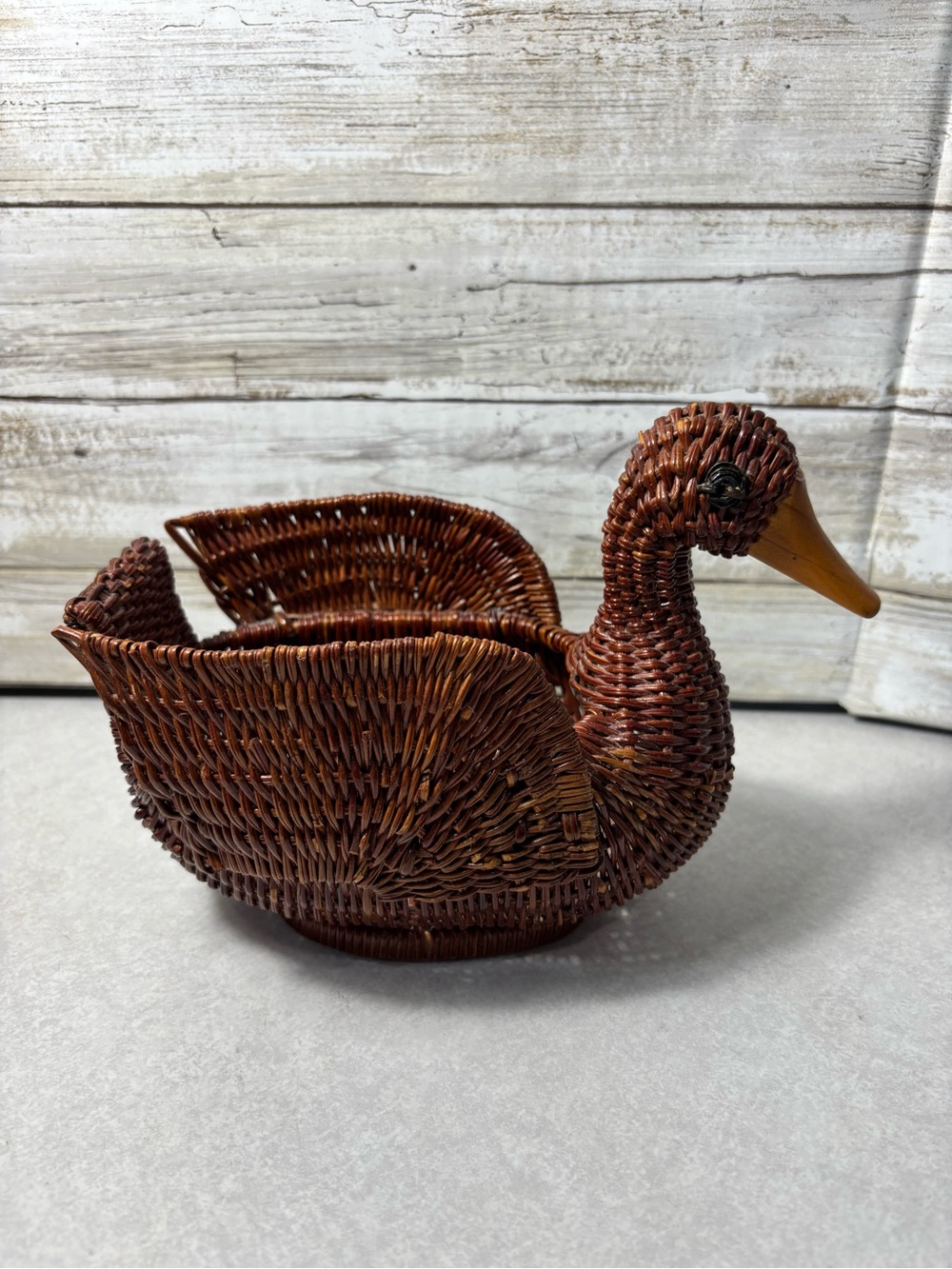 Vintage Cottagecore wicker rattan duck basket